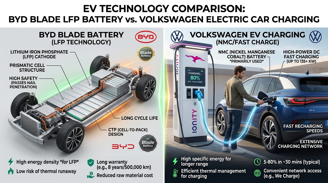Batterie BYD Blade LFP vs Volkswagen recharge voiture électrique au Maroc 2026